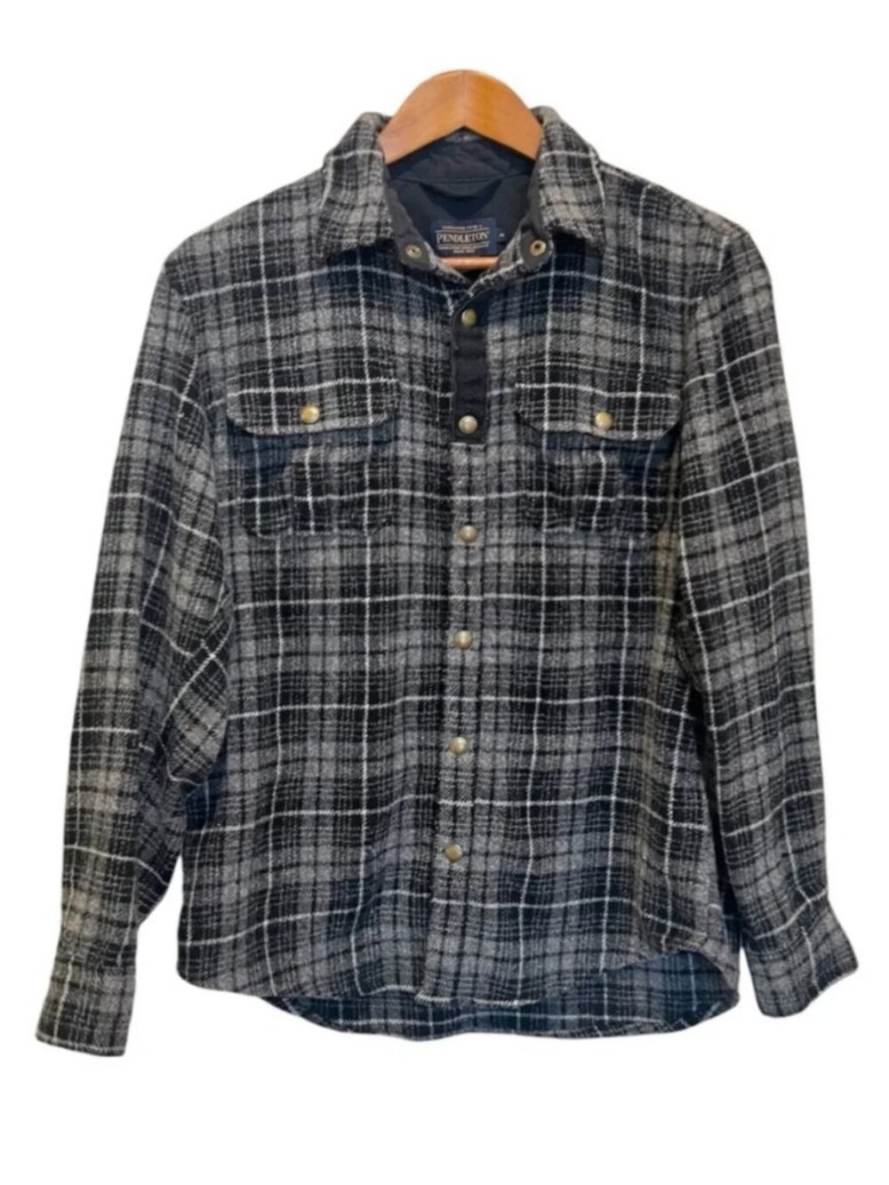 Pendleton | 100% Virgin Wool Shirt Jacket Plaid Black Gray Medium Button Front
